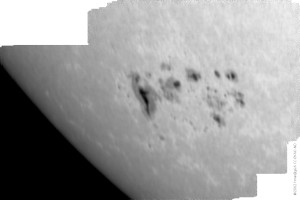 Complex sunspot group, faculae, limb darkening