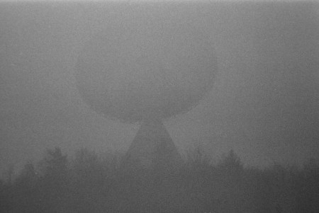 radio telescope in the fog
